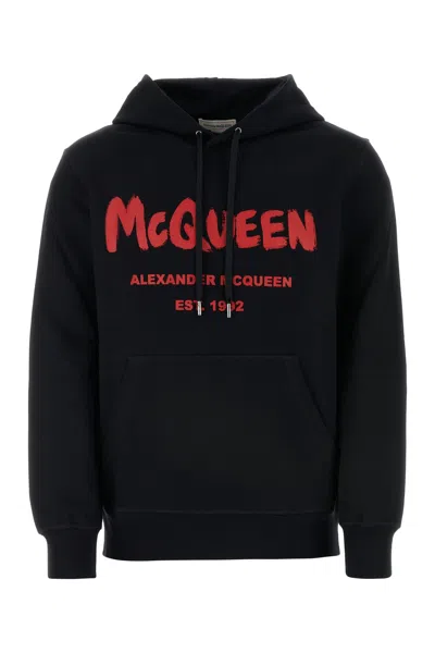 Alexander Mcqueen Graffiti Hoodie In Blacklustred