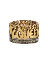 Alexander Mcqueen Chain Detail Embellished Band Ring In Gold