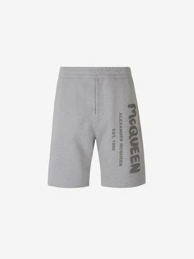 Alexander Mcqueen Graffiti Printed Sport Shorts In Light Gray