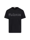 Alexander Mcqueen Black T-shirt With Glitter Logo Print In Cotton Man In Black  