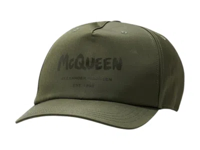 Pre-owned Alexander Mcqueen Grafitti Print Cap In Olive Green