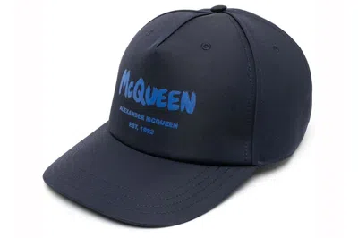 Pre-owned Alexander Mcqueen Grafitti Print Cap Navy