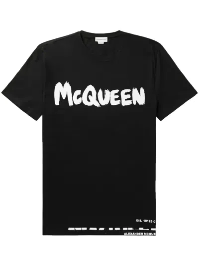 Alexander Mcqueen Black Cotton Logo Print T-shirt