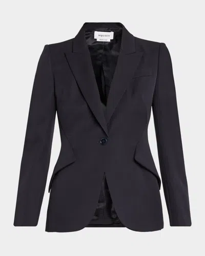 Alexander Mcqueen Grain De Poudre Wool Single-breasted Blazer In Black