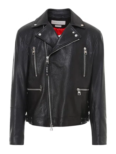 Alexander Mcqueen Mcqueen Textured Leather Jacket With Zip Closure In Black
