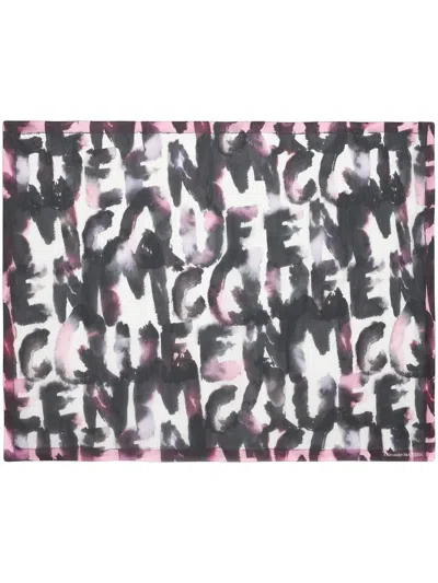Alexander Mcqueen Graphic-print Branded Scarf In Black