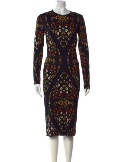 Pre-owned Alexander Mcqueen Graphic Print Knee-length Dress In Black