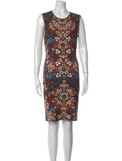 Pre-owned Alexander Mcqueen Graphic Print Knee-length Dress In Brown