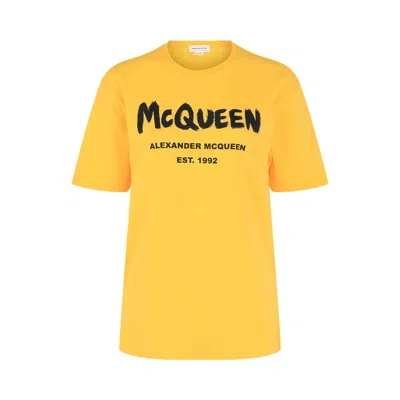 Pre-owned Alexander Mcqueen Graphic Print Logo T-shirt 'pop Yellow/black' | Women's Size 36