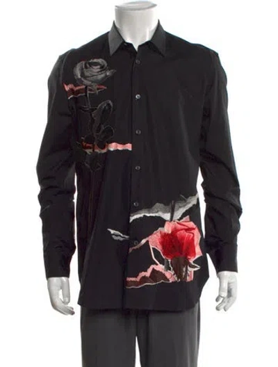 Pre-owned Alexander Mcqueen Graphic Print Long Sleeve Shirt In Black