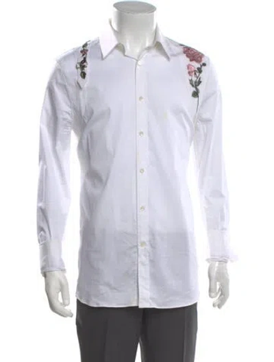 Pre-owned Alexander Mcqueen Graphic Print Long Sleeve Tuxedo Shirt In White
