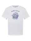 Alexander Mcqueen White Crewneck T-shirt With Logo Print On The Front In Cotton Man In White