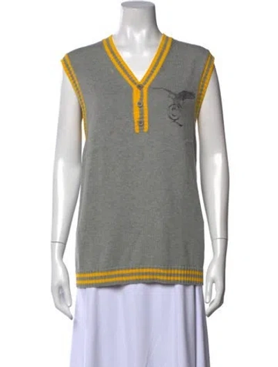 Pre-owned Alexander Mcqueen Graphic Print V-neck Sweater In Grey