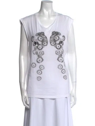 Pre-owned Alexander Mcqueen Graphic Print V-neck T-shirt In White
