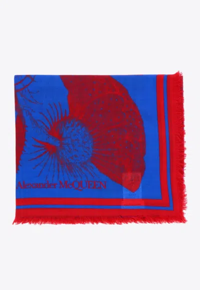 Alexander Mcqueen Graphic Print Wool Scarf In Blue