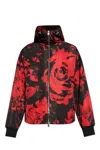 Alexander Mcqueen Wax Flower-print Hooded Jacket In Black - Red