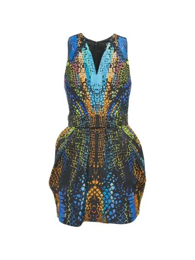 Pre-owned Alexander Mcqueen Graphic-print Mini Dress In Blue