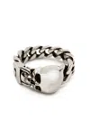 ALEXANDER MCQUEEN GRAY SKULL CHAIN RING FOR MEN WITH ANTIQUE-EFFECT HARDWARE