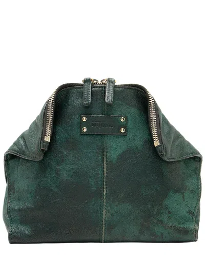 Pre-owned Alexander Mcqueen Green Calfskin De Manta Cosmetic Bag (authentic Pre-loved)