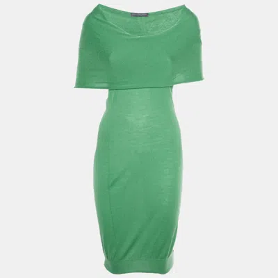 Pre-owned Alexander Mcqueen Green Cashmere Off Shoulder Maxi Dress M