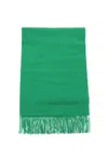 ALEXANDER MCQUEEN GREEN CASHMERE SCARF WITH EMBROIDERED LOGO AND FRAYED EDGES FOR WOMEN