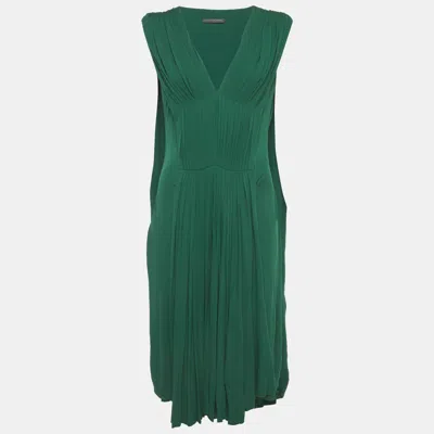 Pre-owned Alexander Mcqueen Green Jersey Pleated Sleeveless Midi Dress M