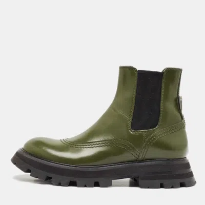 Pre-owned Alexander Mcqueen Green Leather Wander Chelsea Boots Size 38