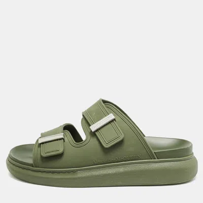Pre-owned Alexander Mcqueen Green Rubber Hybrid Flat Sandals Size 42