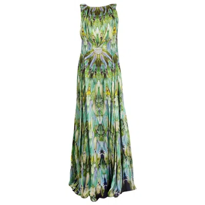 Pre-owned Alexander Mcqueen Green Silk Platos Atlantis Praying Mantis Gown Dress L