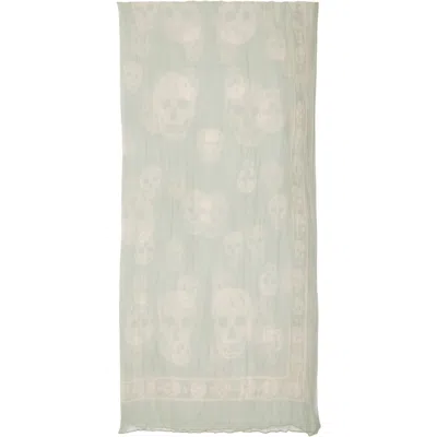 Alexander Mcqueen Green Skull Pleated Scarf