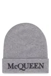 Alexander Mcqueen Grey Cashmere Beanie Hat