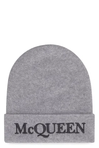 Alexander Mcqueen Grey Cashmere Beanie Hat