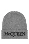 Alexander Mcqueen Logo Embroidered Cashmere Beanie In Gray