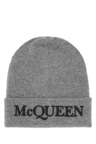 ALEXANDER MCQUEEN GREY CASHMERE BEANIE HAT