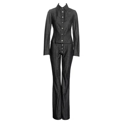 Pre-owned Alexander Mcqueen Grey Denim Shirt And Flared Pants, Fw 2000 In Gray