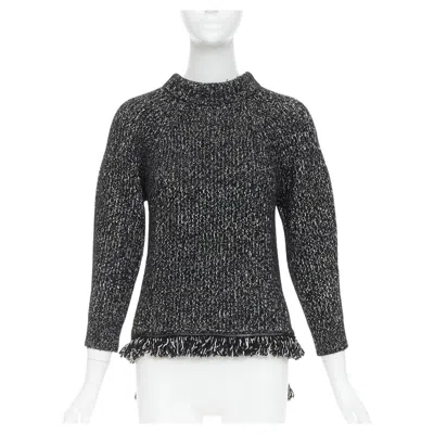 Pre-owned Alexander Mcqueen Grey Frayed Fringe Step Hem Raglan Knit Sweater S In Gray
