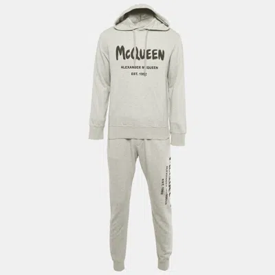 Pre-owned Alexander Mcqueen Grey Graffiti Logo Print Cotton Joggers Set M In Gray