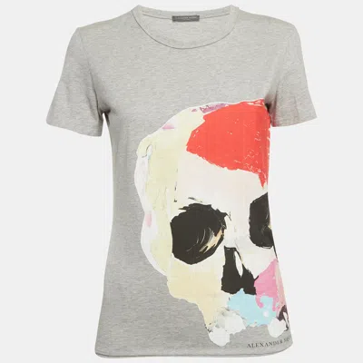 Pre-owned Alexander Mcqueen Grey Graphic Jersey Print T-shirt Xs In Gray
