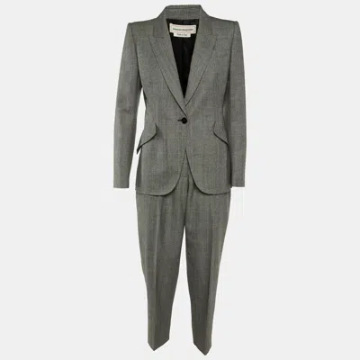 Pre-owned Alexander Mcqueen Grey Houndstooth Pattern Wool Pantsuit S/m