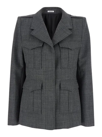 ALEXANDER MCQUEEN GREY JACKET WITH WIDE NOTCHED REVERS IN WOOL WOMAN