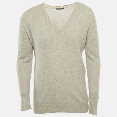 Pre-owned Alexander Mcqueen Grey Knit V-neck Sweater L In Gray