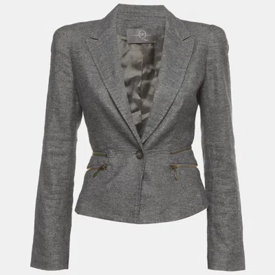 Pre-owned Alexander Mcqueen Grey Linen Blend Crop Blazer S In Gray