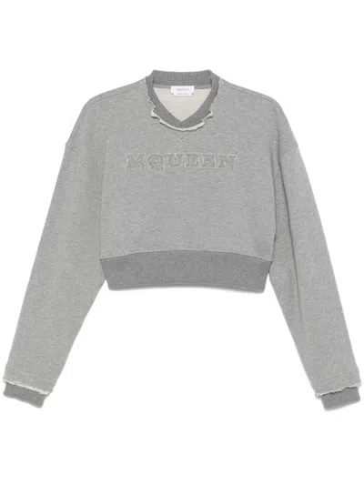 ALEXANDER MCQUEEN GREY LOGO CROPPED SWEATSHIRT