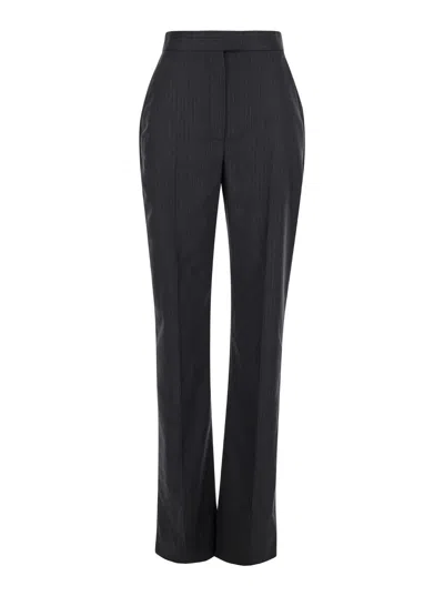 Alexander Mcqueen Grey Pinstripe High Waist Trousers In Wool Woman In Black