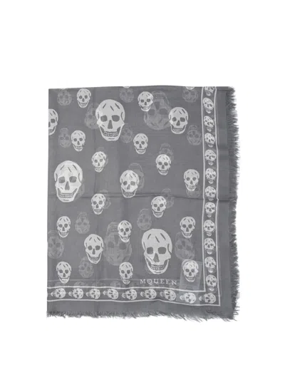 Alexander Mcqueen Grey Silk Scarf In Gray