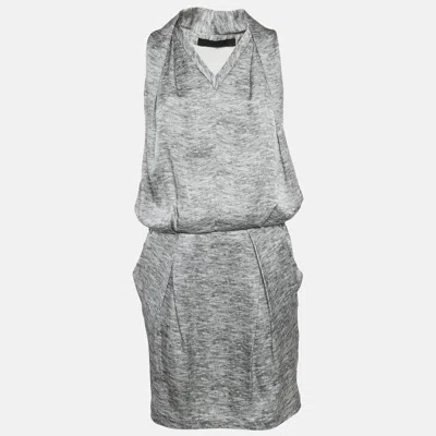 Pre-owned Alexander Mcqueen Grey Silk V-neck Sleeveless Short Dress M