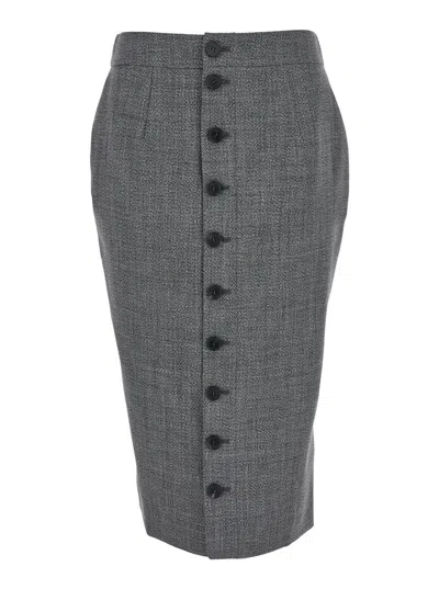 Alexander Mcqueen Grey Skirt With Button Closure In Wool Woman