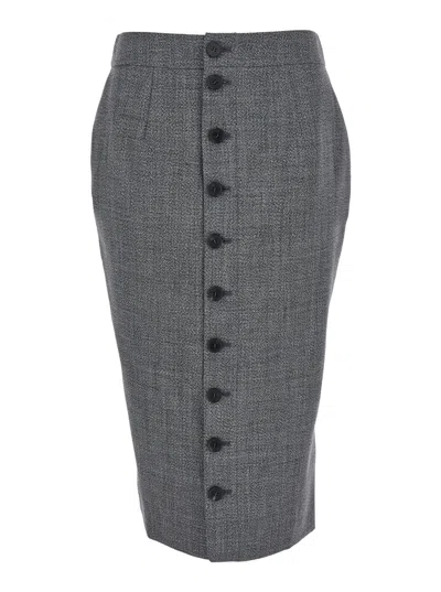 ALEXANDER MCQUEEN GREY SKIRT WITH BUTTON CLOSURE IN WOOL WOMAN