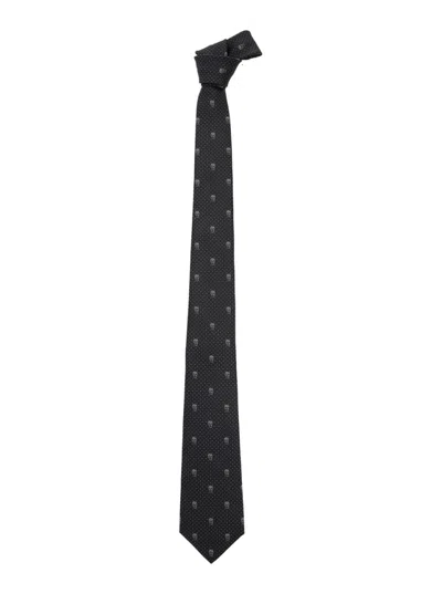 ALEXANDER MCQUEEN GREY SKULL POLKA DOTS TIE