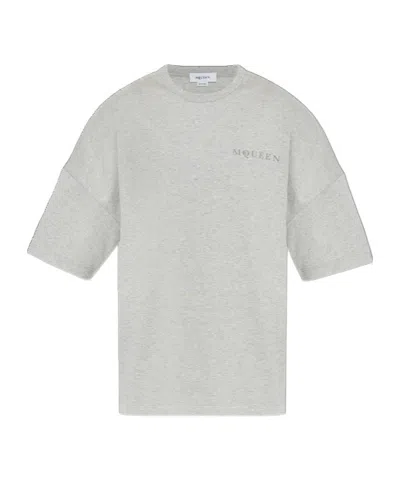 Alexander Mcqueen Grey T-shirt With Printed Logo In Gray